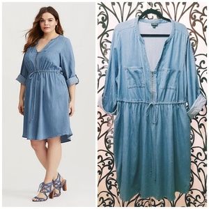 TORRID Plus Blue Chambray Jean Zip Sleeved Dress